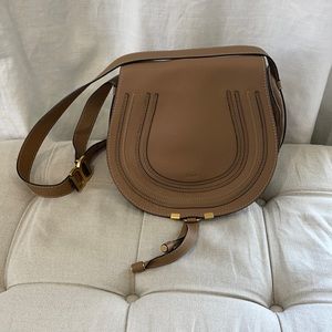 Chloe Marcie Medium Leather Crossbody – Tan/Brass